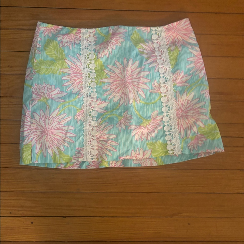 Lily Pulitzer Floral Lace Trim Skirt - Pink and Green